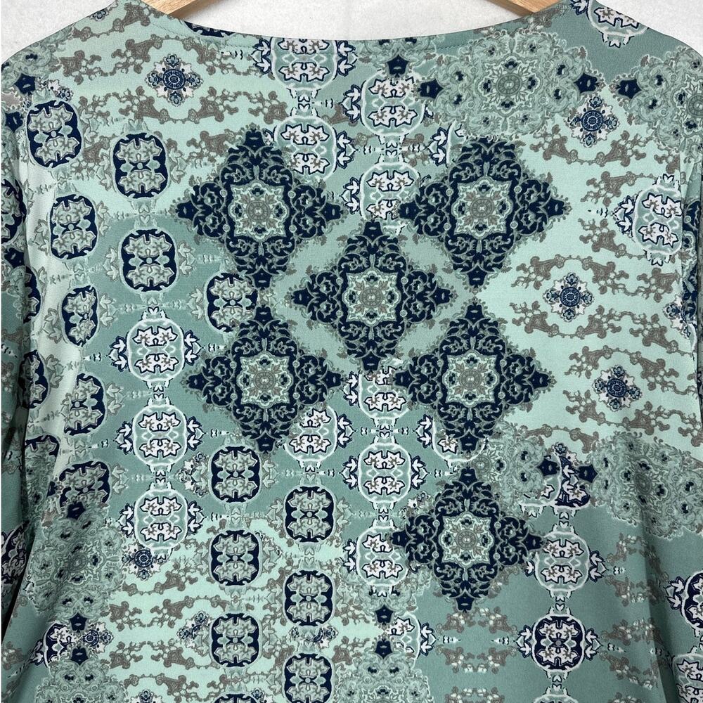 Susan Graver Graphic Mosaic Tunic Top Comfort Stretch 3/4 Sleeves Sage Green XL - Picture 7 of 11